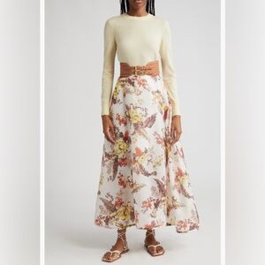 NWT $1150 Zimmermann Matchmaker Floral Print Linen & Silk Maxi Skirt 0P (2P US)!